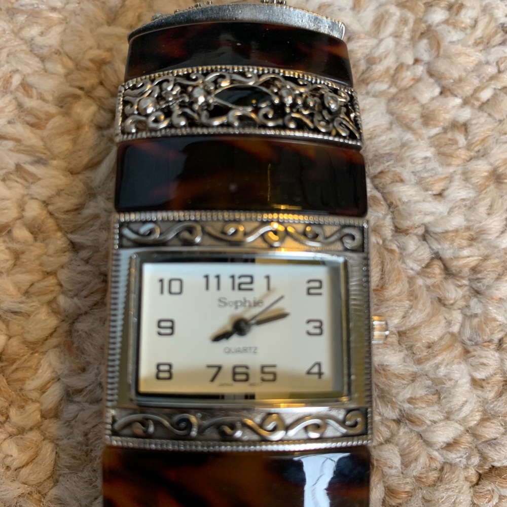 Sophie silver tone and tortoiseshell beaded bracelet watch